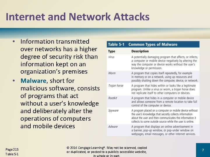 Internet and Network Attacks • Information transmitted over networks has a higher degree of