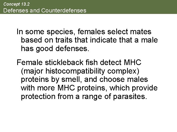 Concept 13. 2 Defenses and Counterdefenses In some species, females select mates based on