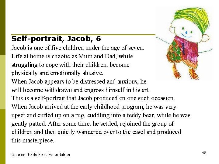 Self-portrait, Jacob, 6 Jacob is one of five children under the age of seven. Self-portrait, Jacob, 6 Jacob is one of five children under the age of seven.