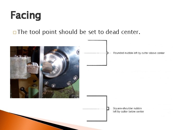 FACING AND CENTER DRILLING Facing � The tool point should be set to dead