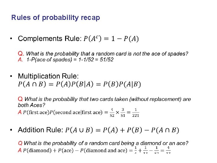 Rules of probability recap • 