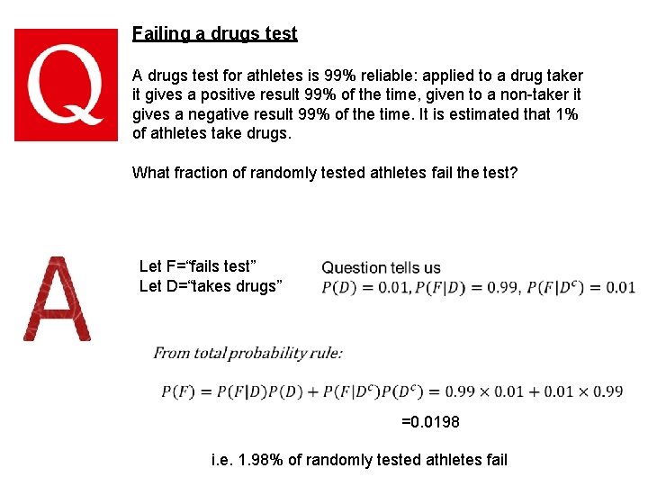 Failing a drugs test A drugs test for athletes is 99% reliable: applied to