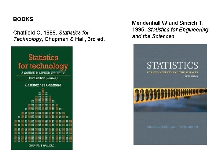 BOOKS Chatfield C, 1989. Statistics for Technology, Chapman & Hall, 3 rd ed. Mendenhall