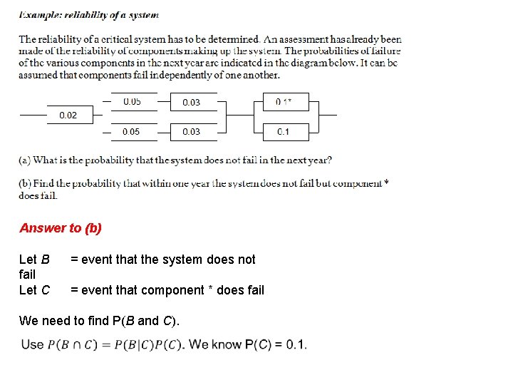 Answer to (b) Let B = event that the system does not fail Let