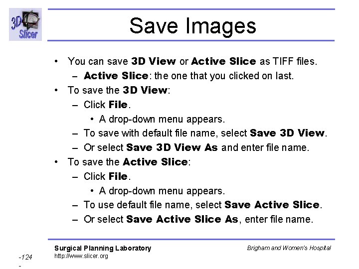 Save Images • You can save 3 D View or Active Slice as TIFF Save Images • You can save 3 D View or Active Slice as TIFF