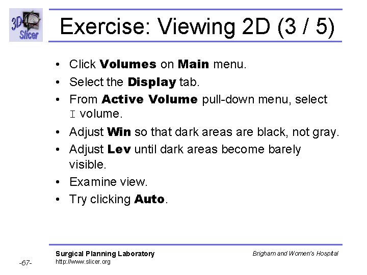 Exercise: Viewing 2 D (3 / 5) • Click Volumes on Main menu. • Exercise: Viewing 2 D (3 / 5) • Click Volumes on Main menu. •