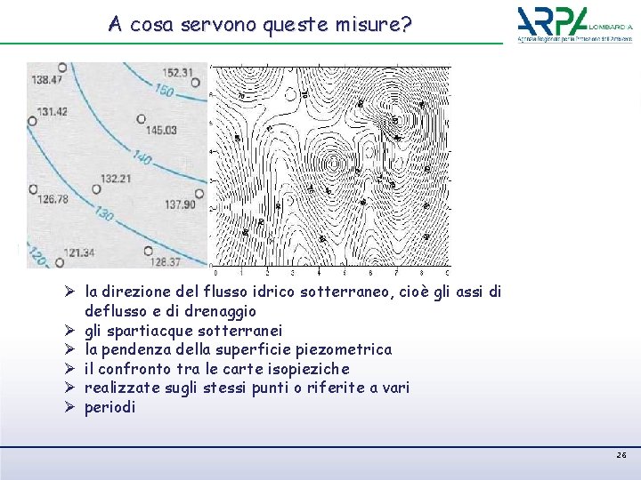 A cosa servono queste misure? Ø la direzione del flusso idrico sotterraneo, cioè gli