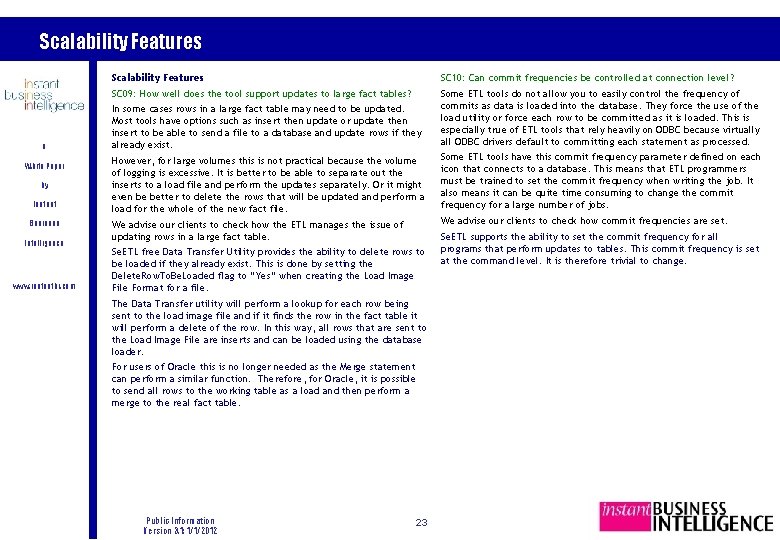 Scalability Features A White Paper by Instant Business Intelligence www. instantbi. com Scalability Features