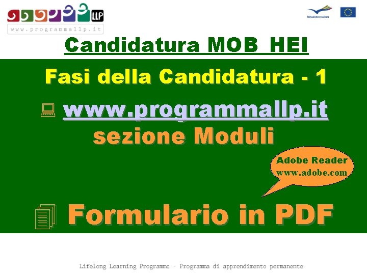 Candidatura MOB_HEI Fasi della Candidatura - 1 : www. programmallp. it sezione Moduli Adobe