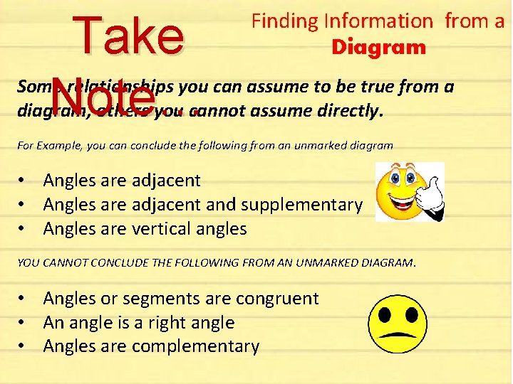 Take Note… Finding Information from a Diagram Some relationships you can assume to be Take Note… Finding Information from a Diagram Some relationships you can assume to be