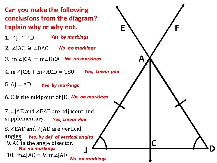 Can you make the following conclusions from the diagram? Explain why or why not. Can you make the following conclusions from the diagram? Explain why or why not.