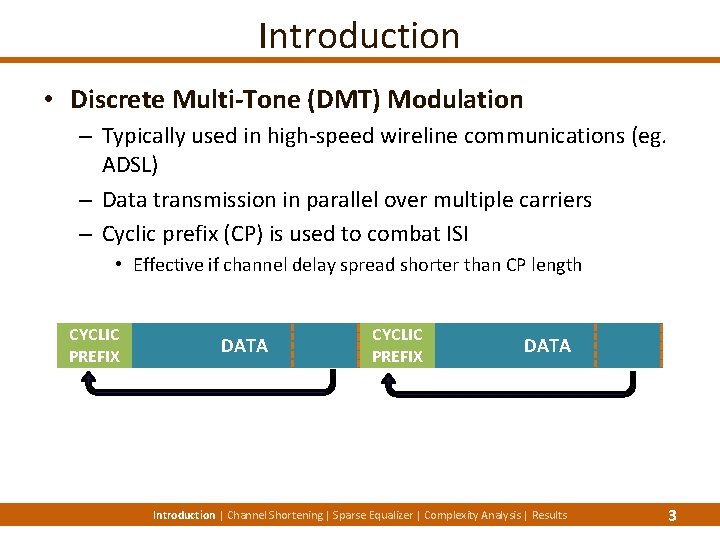Introduction • Discrete Multi-Tone (DMT) Modulation – Typically used in high-speed wireline communications (eg.