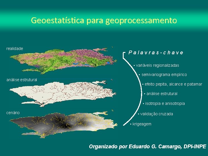 Geoestatística para geoprocessamento realidade Palavras-chave • variáveis regionalizadas • semivariograma empírico análise estrutural •