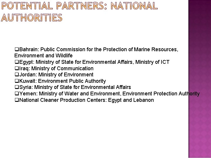 q. Bahrain: Public Commission for the Protection of Marine Resources, Environment and Wildlife q. q. Bahrain: Public Commission for the Protection of Marine Resources, Environment and Wildlife q.