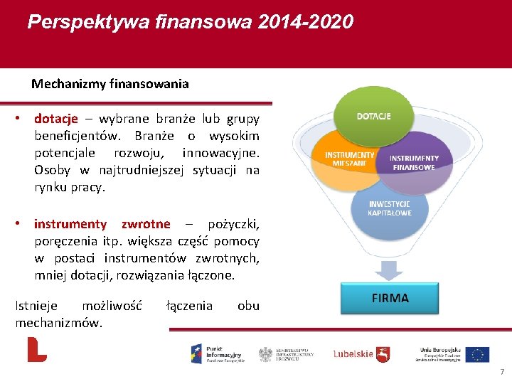 Perspektywa finansowa 2014 -2020 Mechanizmy finansowania • dotacje – wybrane branże lub grupy beneficjentów.