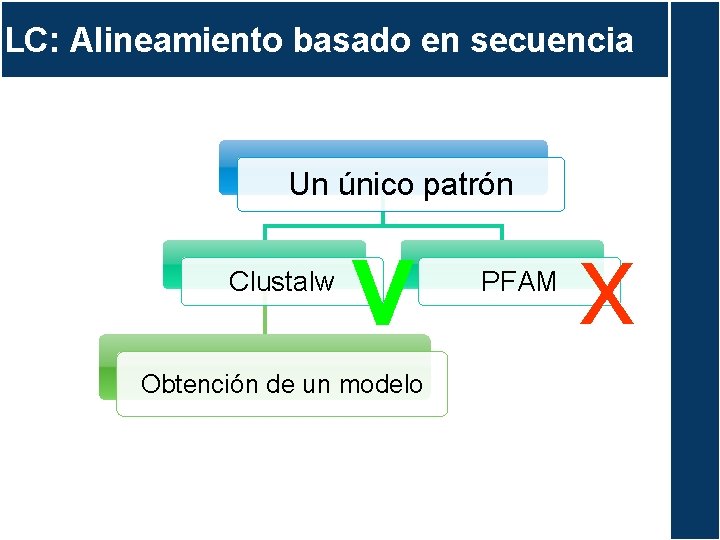 LC: Alineamiento basado en secuencia Un único patrón Clustalw V Obtención de un modelo