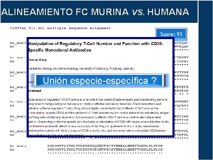 ALINEAMIENTO FC MURINA VS. HUMANA Score: 93 Unión especie-específica ? 