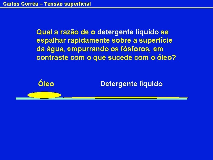 Carlos Corrêa – Tensão superficial Qual a razão detergente líquido se espalhar rapidamente sobre