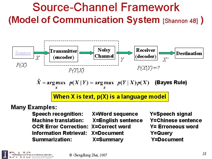 Source-Channel Framework (Model of Communication System [Shannon 48] ) Source X Transmitter (encoder) P(X)