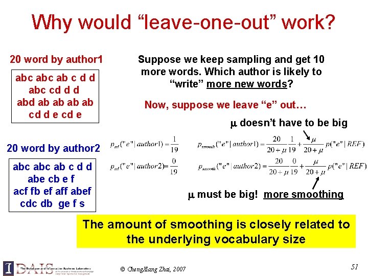 Why would “leave-one-out” work? 20 word by author 1 abc ab c d d