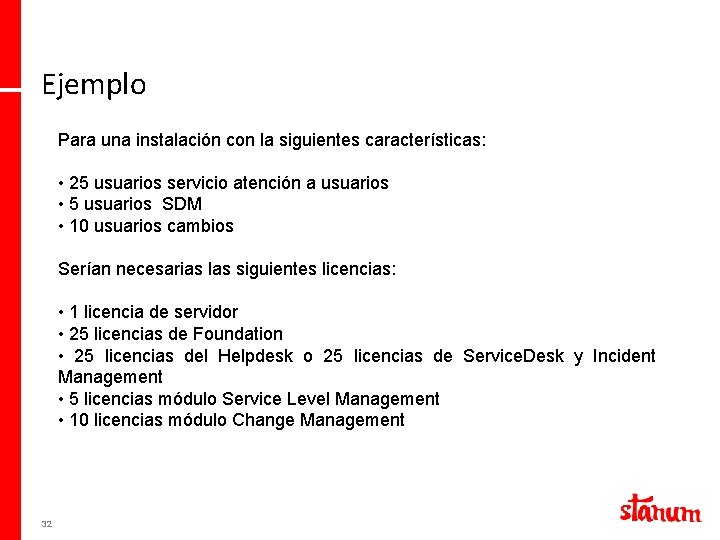 Ejemplo Para una instalación con la siguientes características: • 25 usuarios servicio atención a