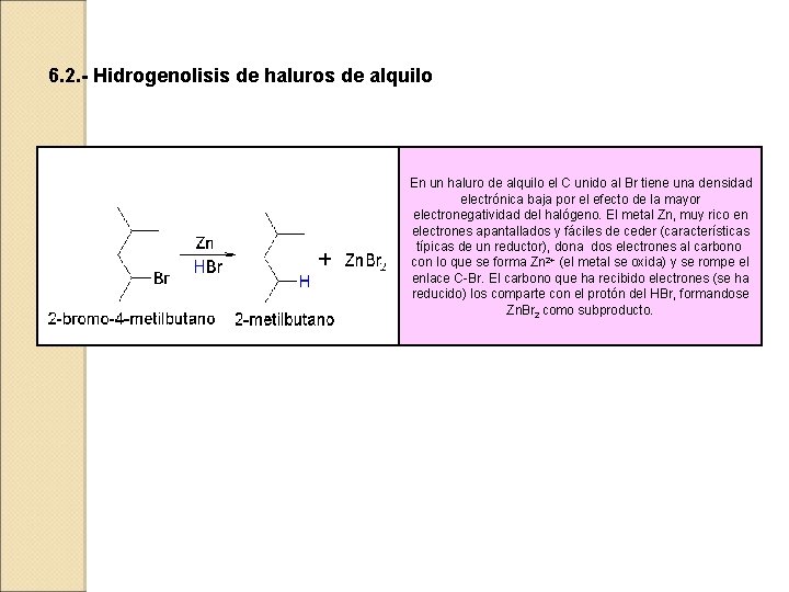 6. 2. - Hidrogenolisis de haluros de alquilo En un haluro de alquilo el