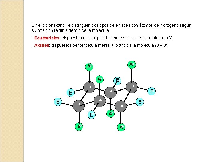 En el ciclohexano se distinguen dos tipos de enlaces con átomos de hidrógeno según