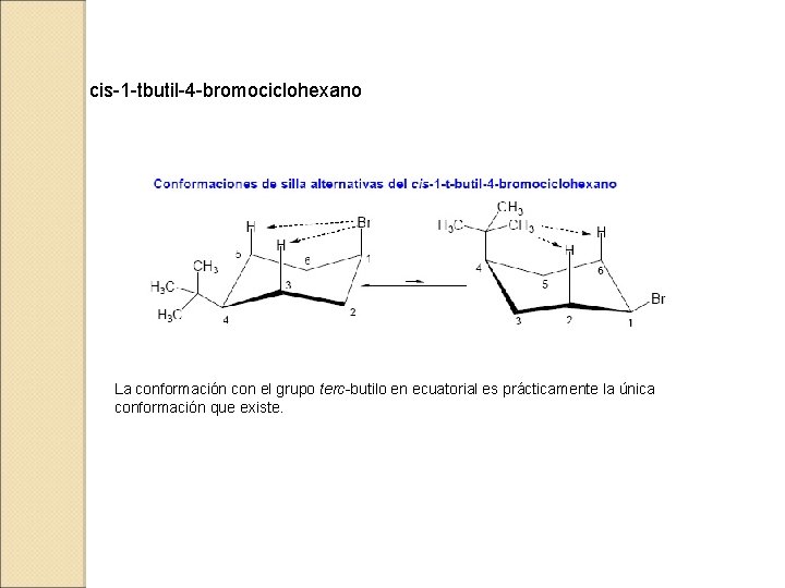 cis-1 -tbutil-4 -bromociclohexano La conformación con el grupo terc-butilo en ecuatorial es prácticamente la