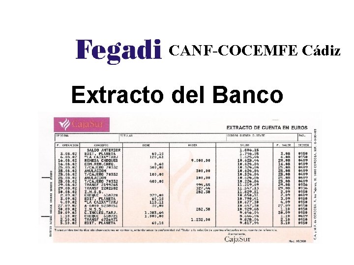 CANF-COCEMFE Cádiz Extracto del Banco 
