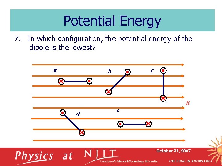 Potential Energy 7. In which configuration, the potential energy of the dipole is the