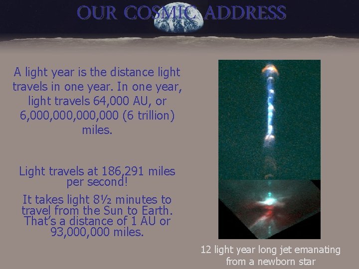 OUR COSMIC ADDRESS A light year is the distance light travels in one year.