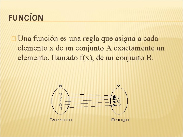 FUNCÍON � Una función es una regla que asigna a cada elemento x de