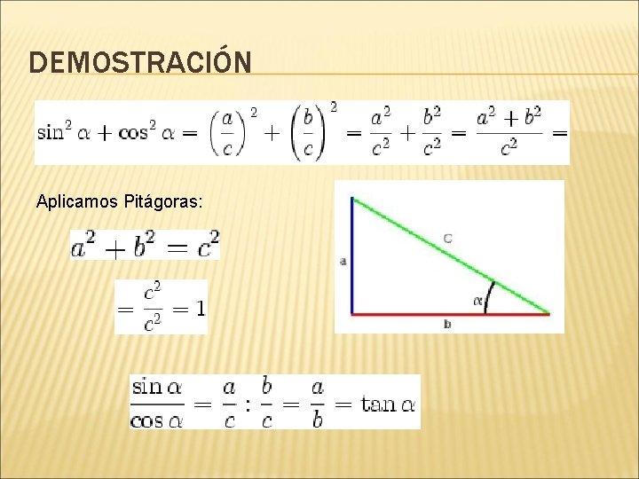 DEMOSTRACIÓN Aplicamos Pitágoras: 