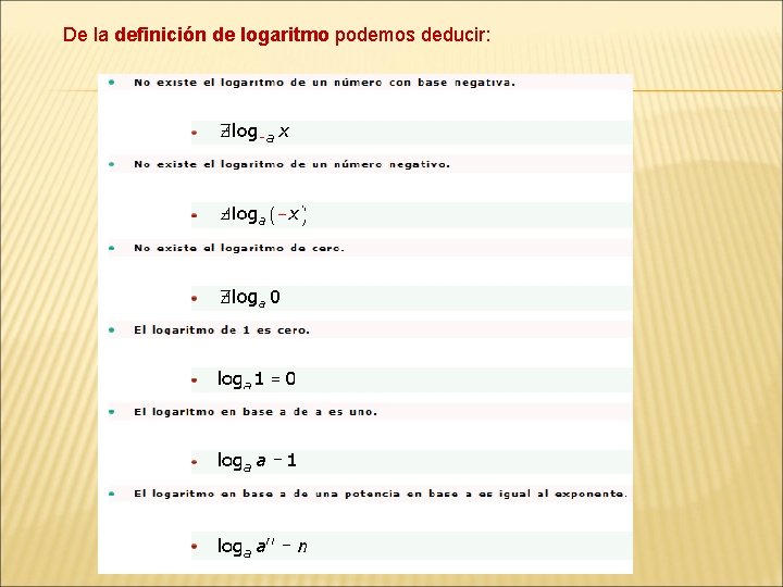 De la definición de logaritmo podemos deducir: 