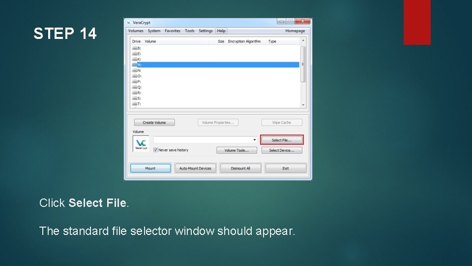 STEP 14 Click Select File. The standard file selector window should appear. STEP 14 Click Select File. The standard file selector window should appear.