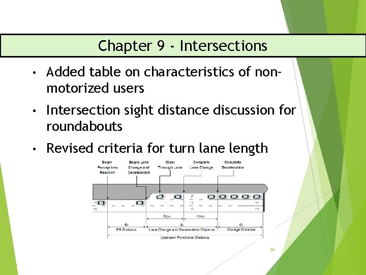 Chapter 9 - Intersections • Added table on characteristics of nonmotorized users • Intersection