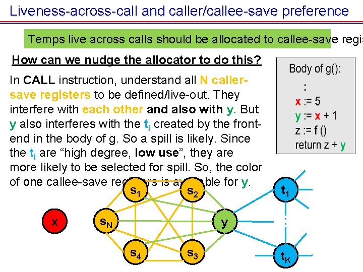 Liveness-across-call and caller/callee-save preference Temps live across calls should be allocated to callee-save regis Liveness-across-call and caller/callee-save preference Temps live across calls should be allocated to callee-save regis