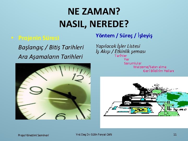 NE ZAMAN? NASIL, NEREDE? • Projenin Süresi Başlangıç / Bitiş Tarihleri Ara Aşamaların Tarihleri
