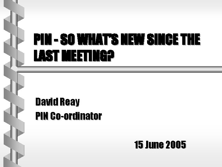 PIN - SO WHAT’S NEW SINCE THE LAST MEETING? David Reay PIN Co-ordinator 15