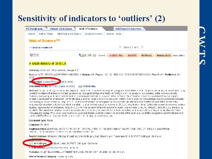 Sensitivity of indicators to ‘outliers’ (2) 