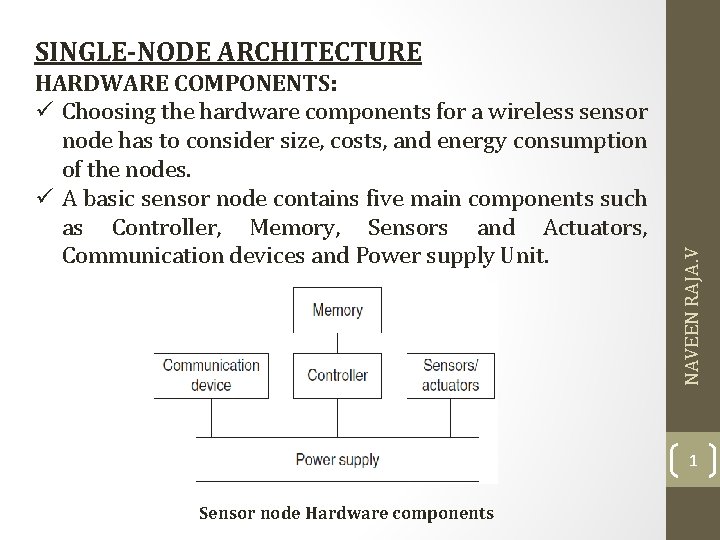 HARDWARE COMPONENTS: Choosing the hardware components for a wireless sensor node has to consider