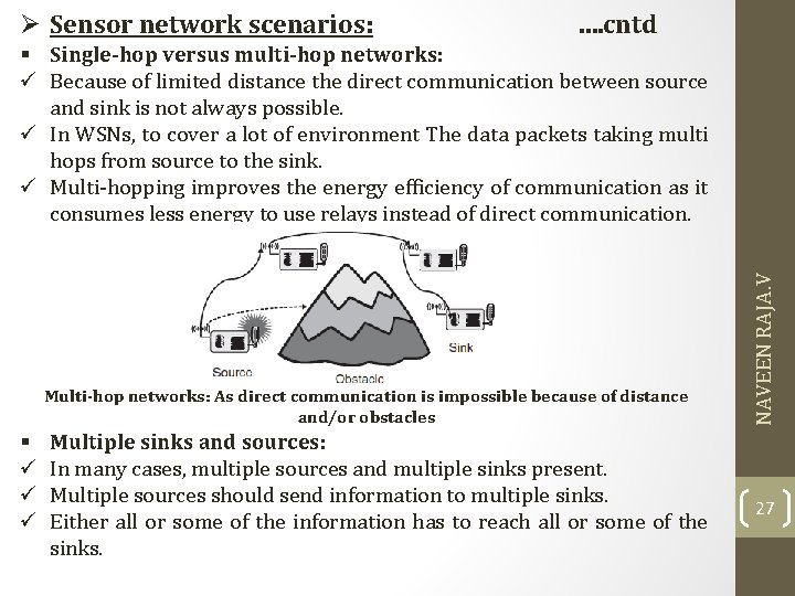 Ø Sensor network scenarios: …. cntd Multi-hop networks: As direct communication is impossible because