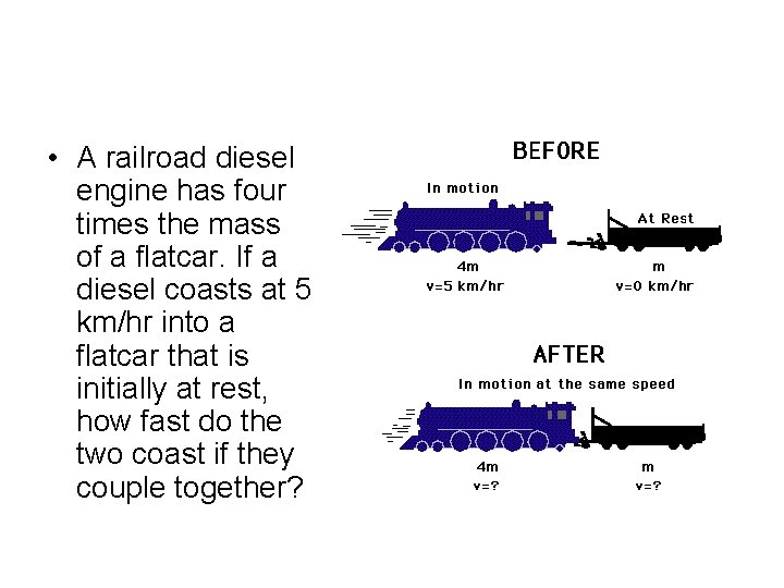  • A railroad diesel engine has four times the mass of a flatcar.