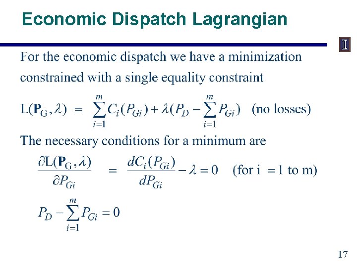 Economic Dispatch Lagrangian 17 