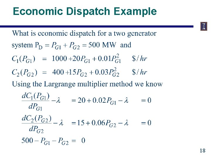 Economic Dispatch Example 18 