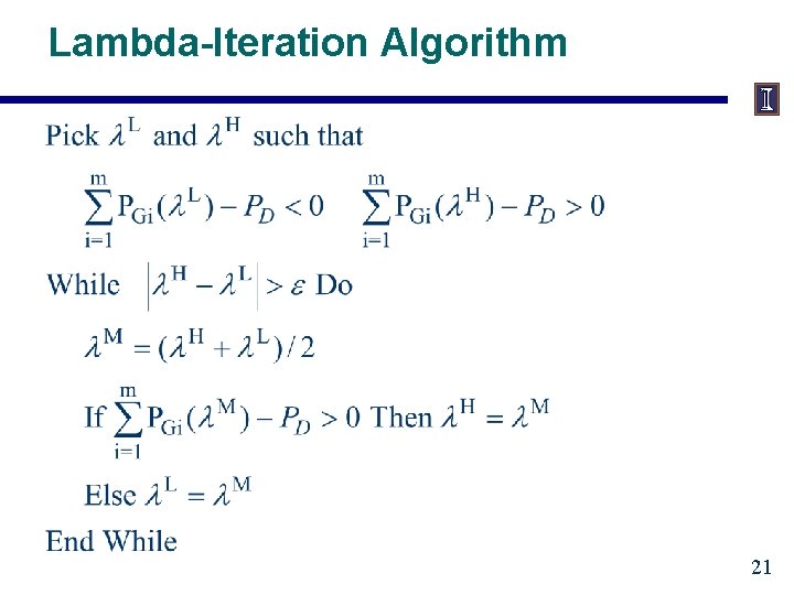 Lambda-Iteration Algorithm 21 