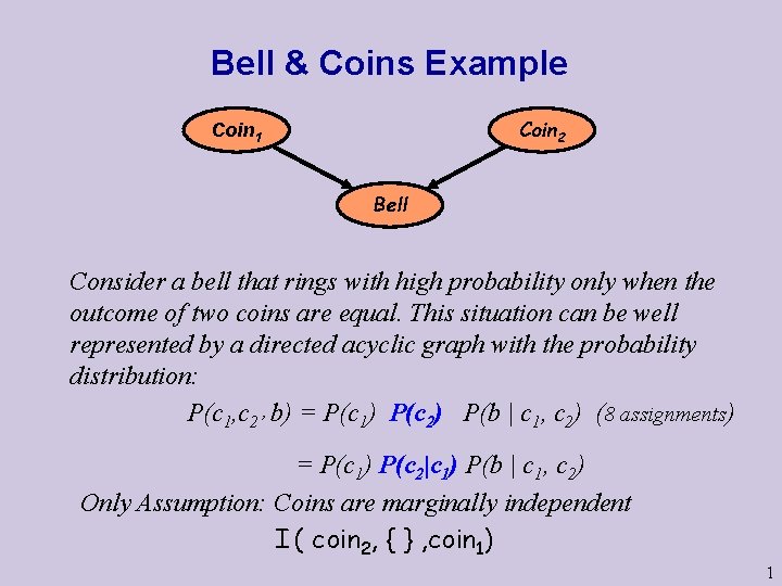 Bell & Coins Example Coin 2 Coin 1 Bell Consider a bell that rings