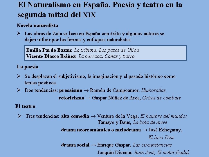 El Naturalismo en España. Poesía y teatro en la segunda mitad del XIX Novela