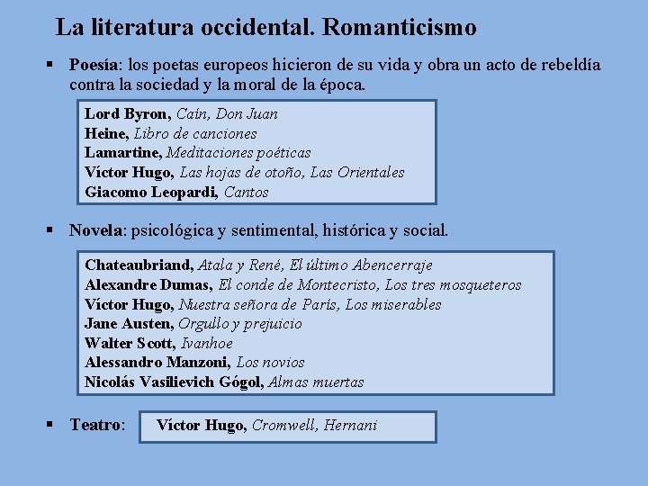 La literatura occidental. Romanticismo § Poesía: los poetas europeos hicieron de su vida y