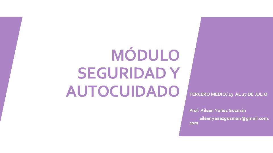 MÓDULO SEGURIDAD Y AUTOCUIDADO TERCERO MEDIO/ 13 AL 17 DE JULIO Prof. Aileen Yañez